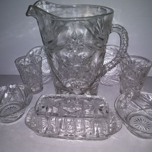 Star of David Pitcher, Bowls, Butter Dish, Glasses